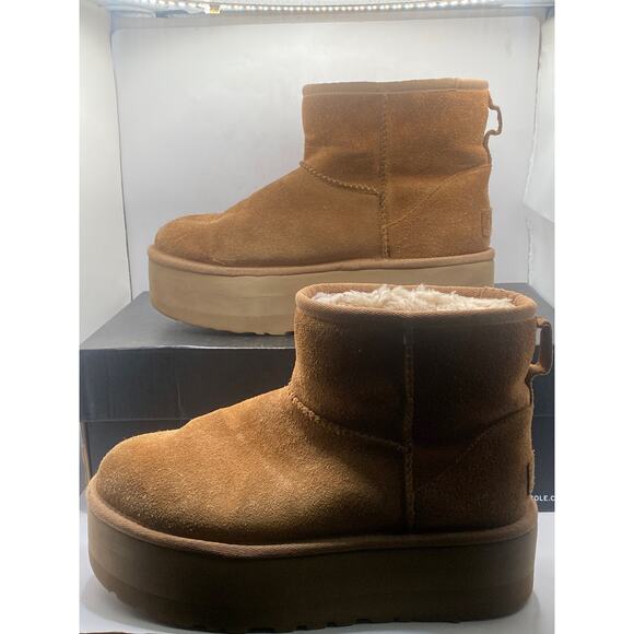 UGG CLASSIC MINI PLATFORM 1134991-CHE Boots Size 7 - Picture 3 of 10